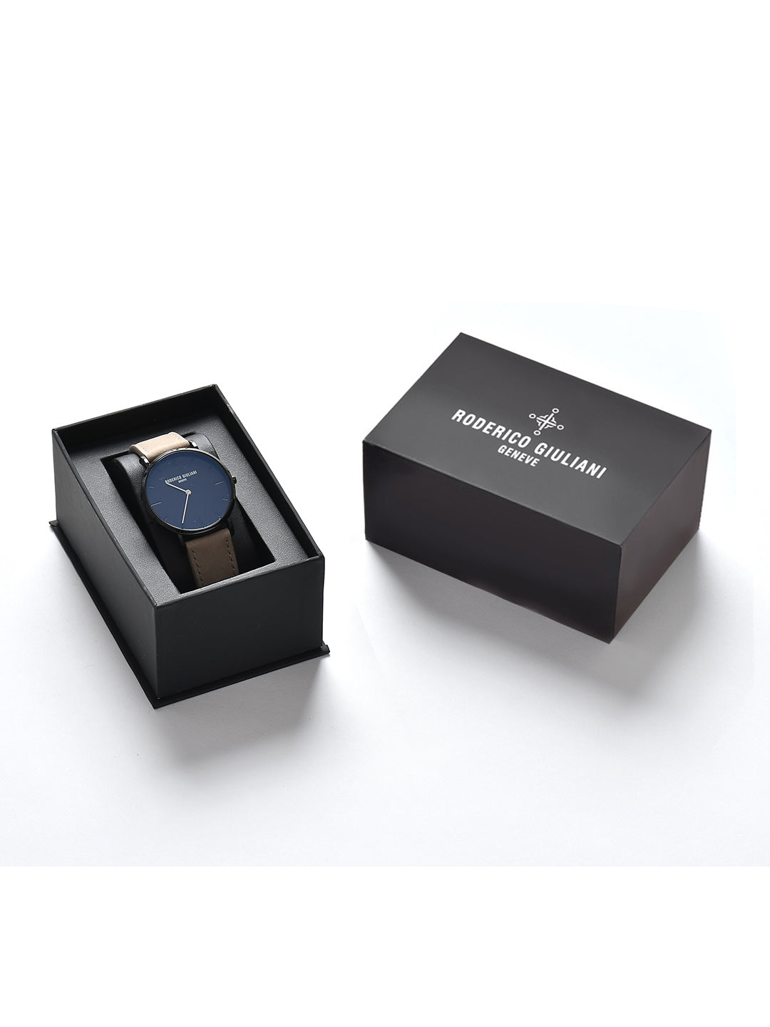 RODERICO GIULIANI ANALOG BLACK DIAL BLACK CASE BEIGE SUEDE LEATHER STRAP MEN'S WATCH MLEA-7602