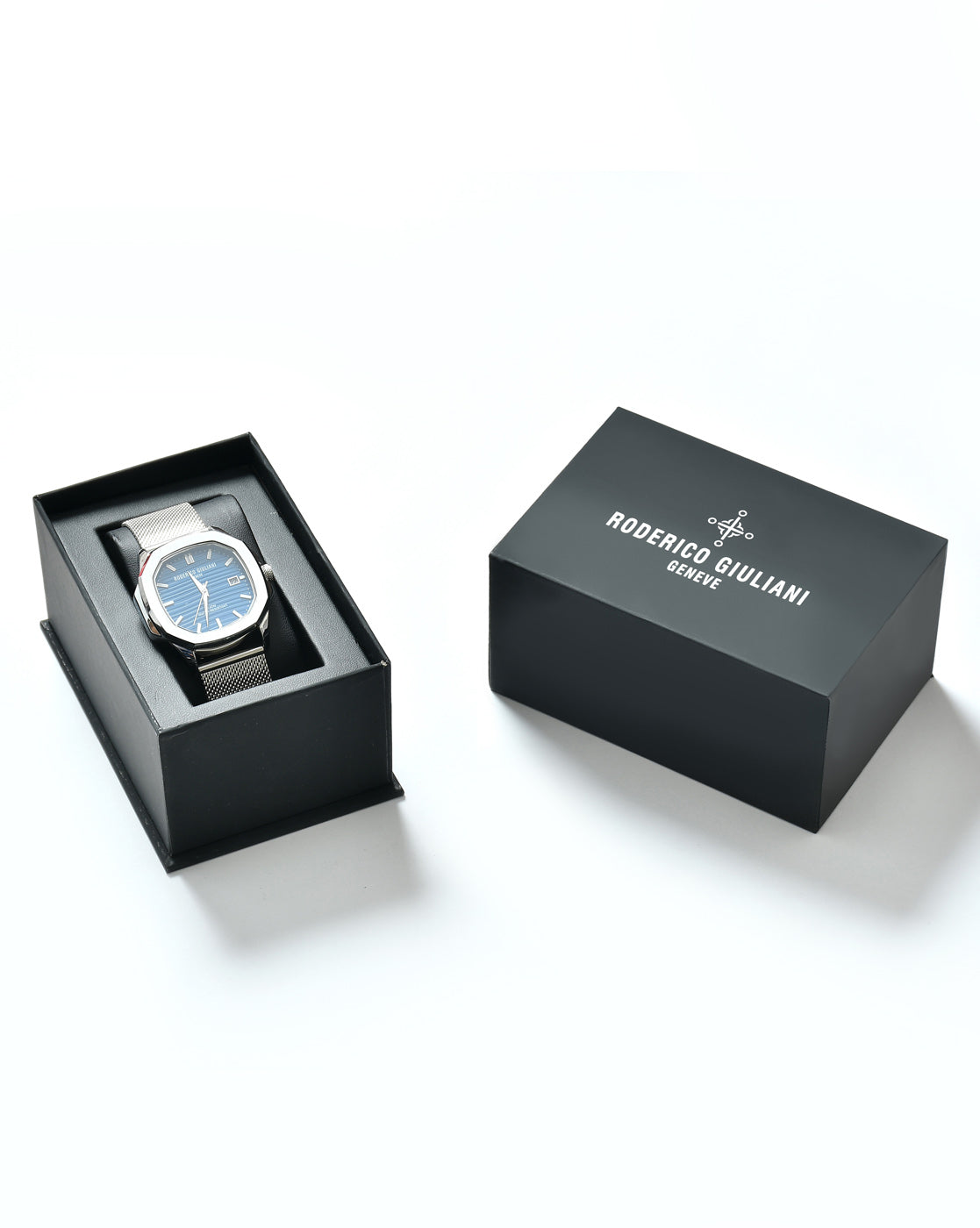 RODERICO GIULIANI ANALOG BLUE DIAL SILVER CASE SILVER MESH STRAP MEN'S WATCH MMSA-7301