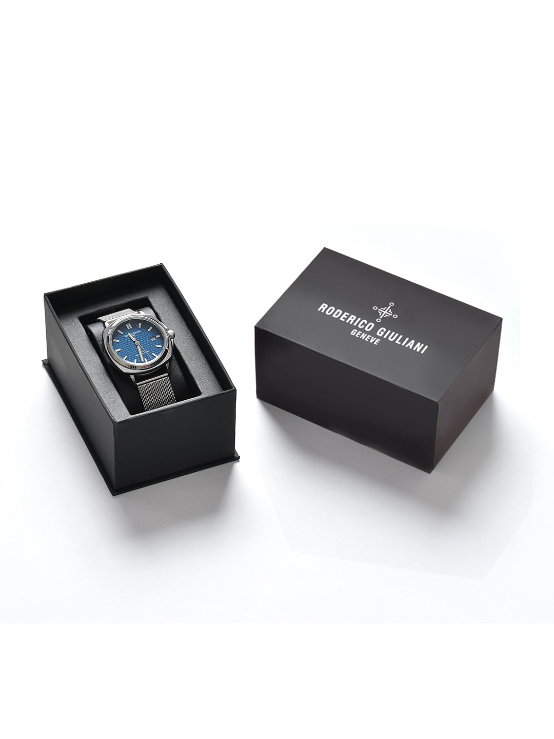 RODERICO GIULIANI ANALOG BLUE DIAL SILVER CASE SILVER MESH STRAP MEN'S WATCH MMSA-7501