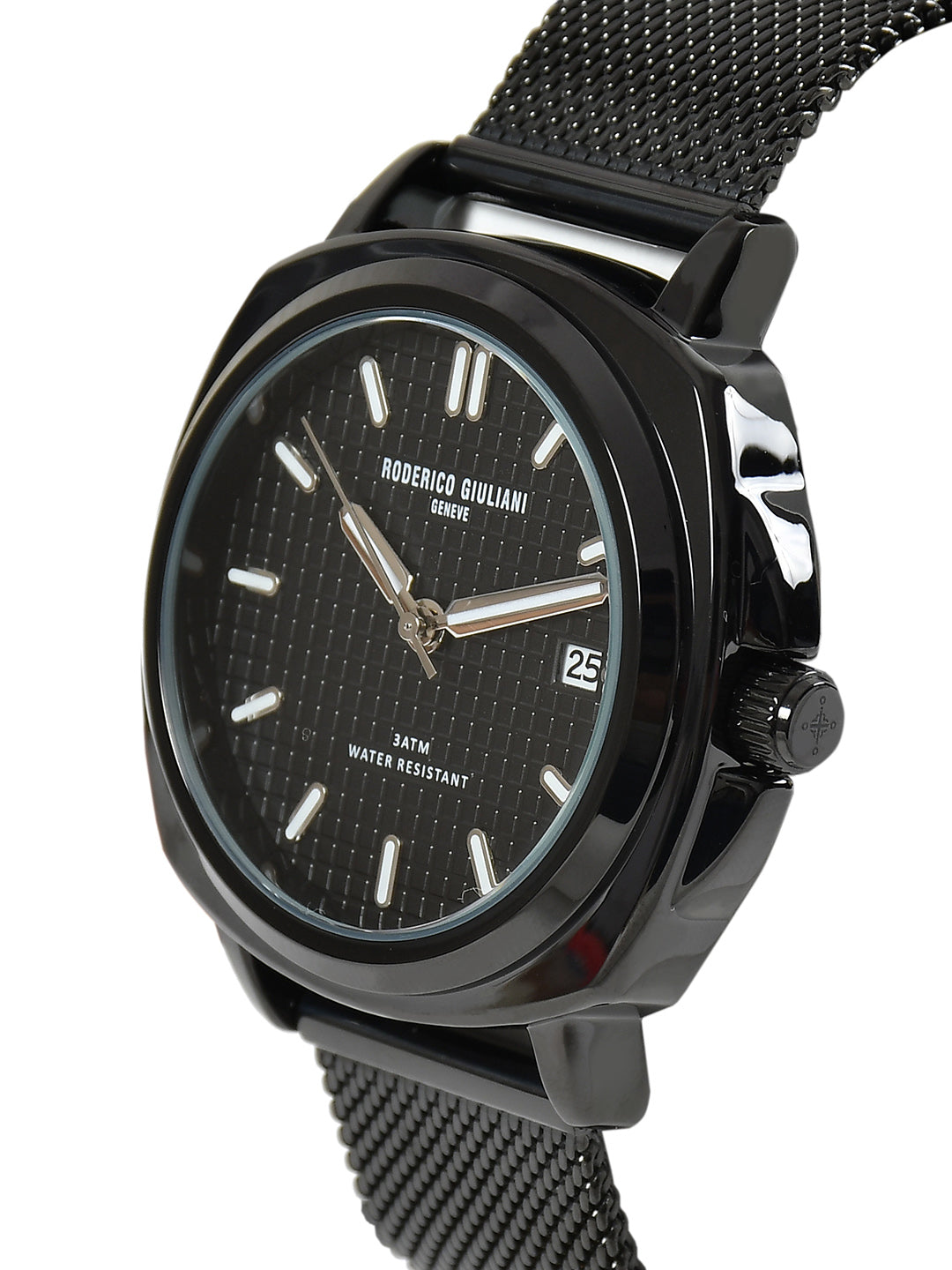 RODERICO GIULIANI ANALOG BLACK DIAL BLACK CASE BLACK MESH STRAP MEN'S WATCH MMSA-7502