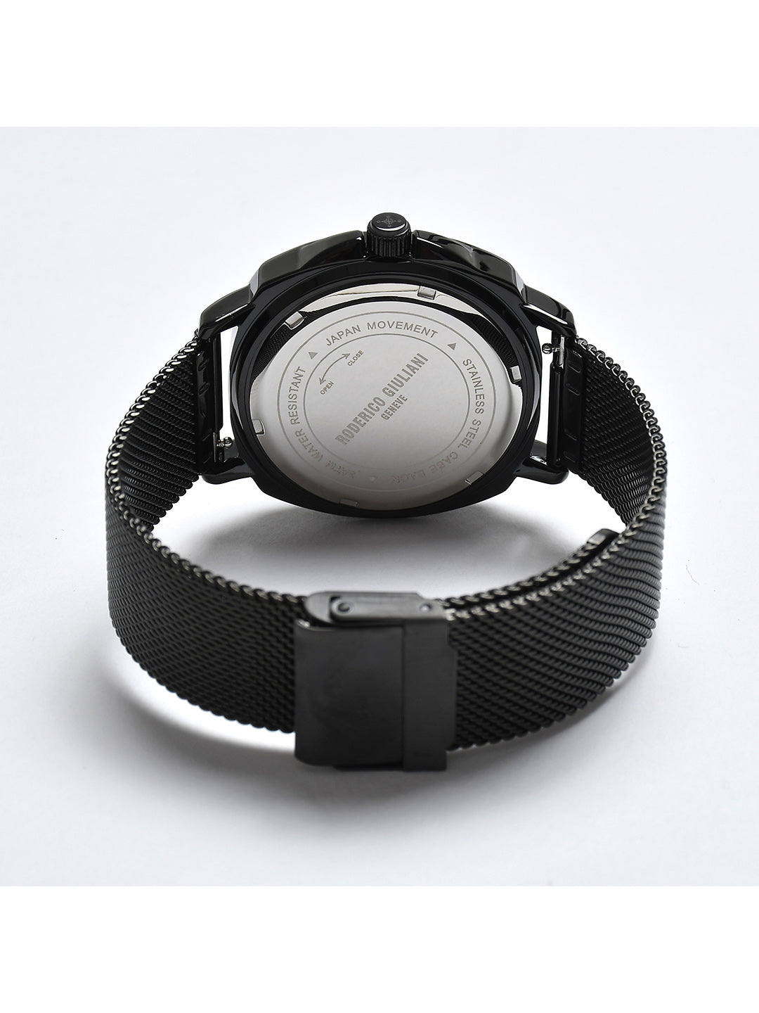 RODERICO GIULIANI ANALOG BLACK DIAL BLACK CASE BLACK MESH STRAP MEN'S WATCH MMSA-7502
