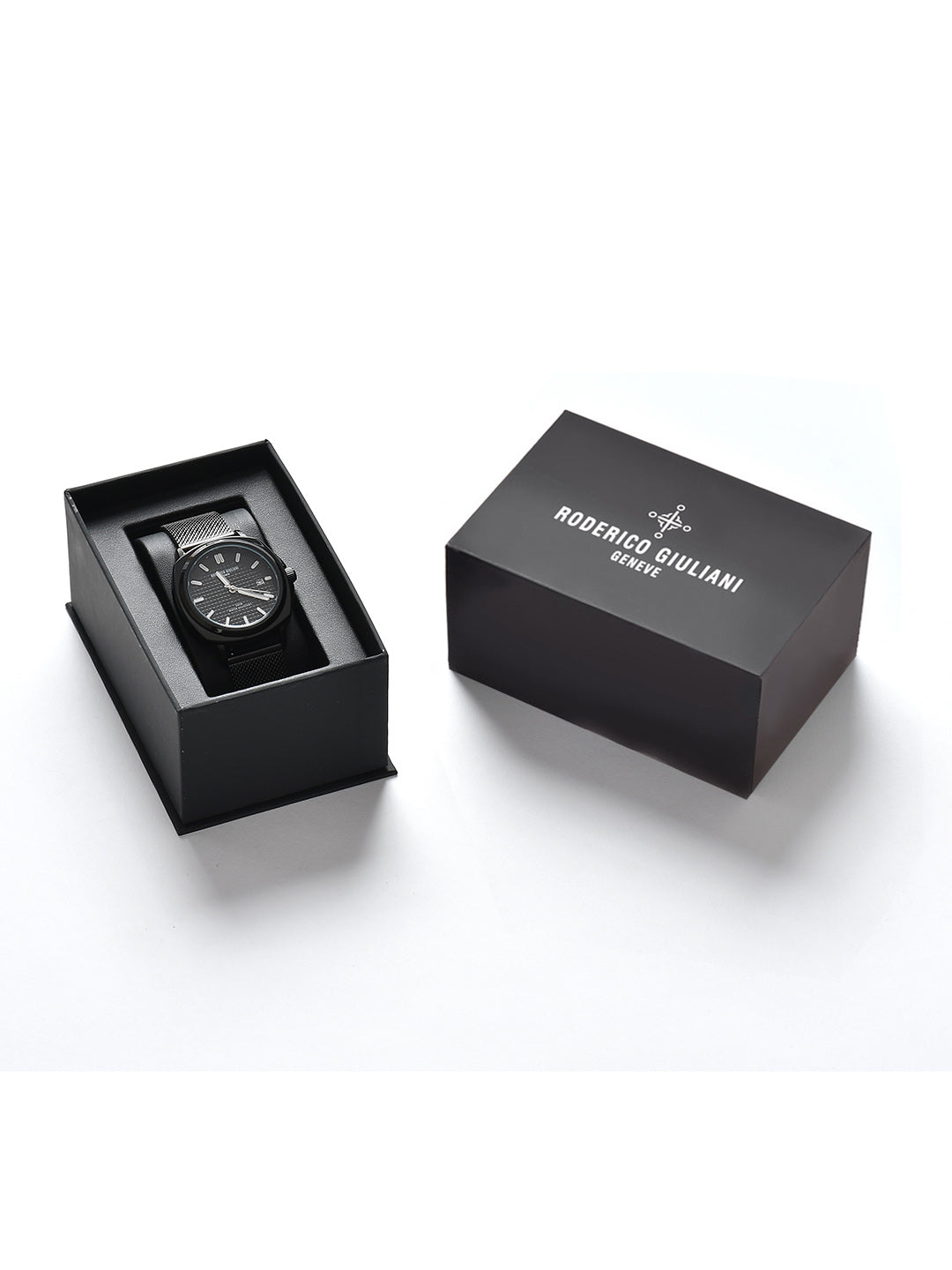 RODERICO GIULIANI ANALOG BLACK DIAL BLACK CASE BLACK MESH STRAP MEN'S WATCH MMSA-7502