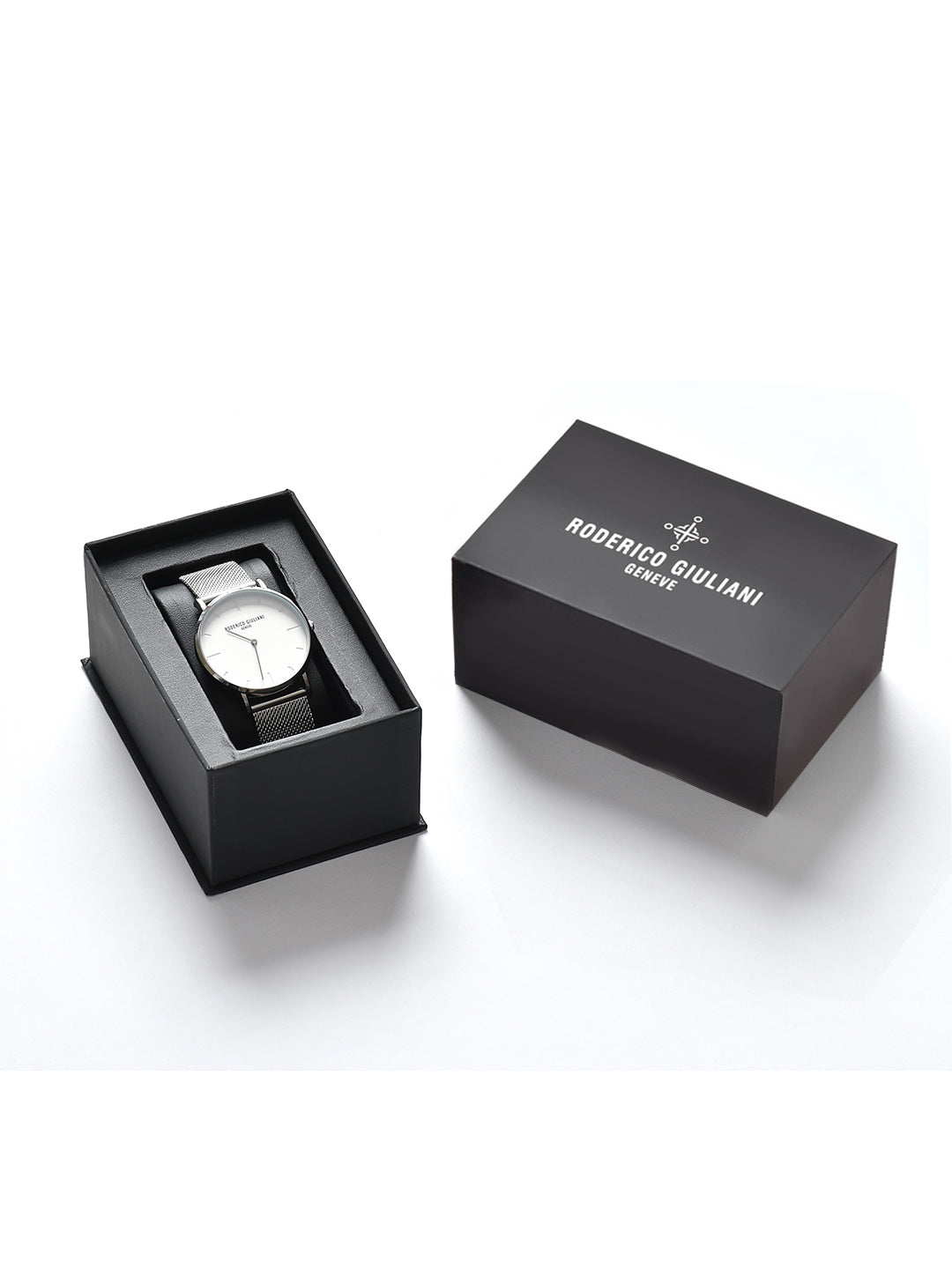 RODERICO GIULIANI ANALOG WHITE DIAL SILVER CASE SILVER MESH STRAP MEN'S WATCH MMSA-7601