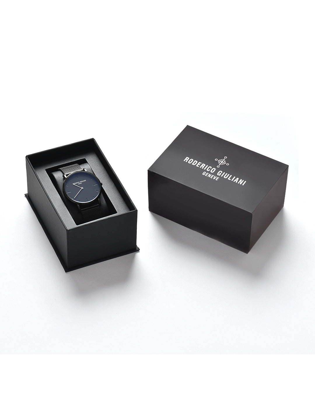 RODERICO GIULIANI ANALOG BLACK DIAL BLACK CASE BLACK MESH STRAP MEN'S WATCH MMSA-7602