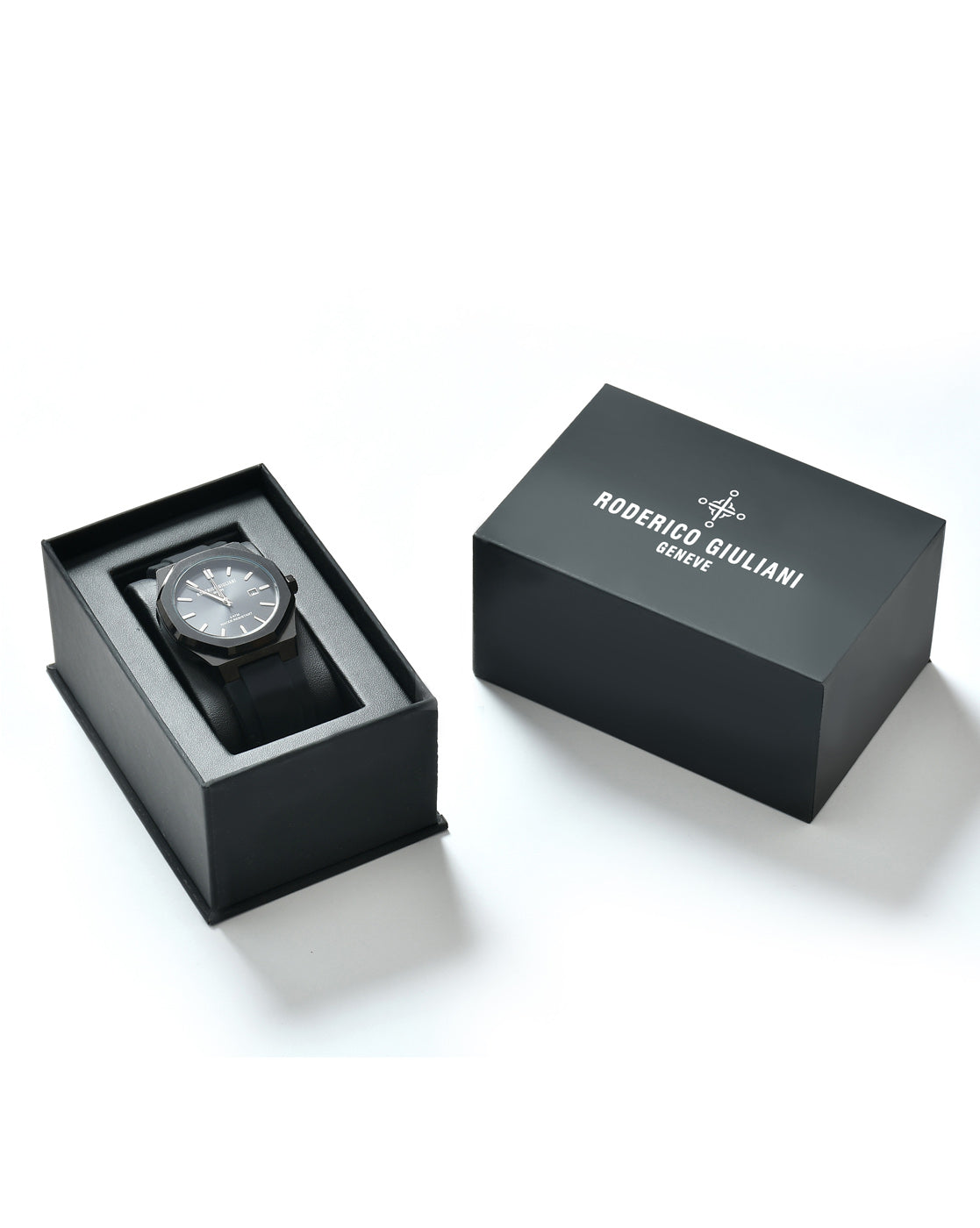 RODERICO GIULIANI ANALOG BLACK DIAL BLACK CASE BLACK SILICONE STRAP MEN'S WATCH MSLA-7102