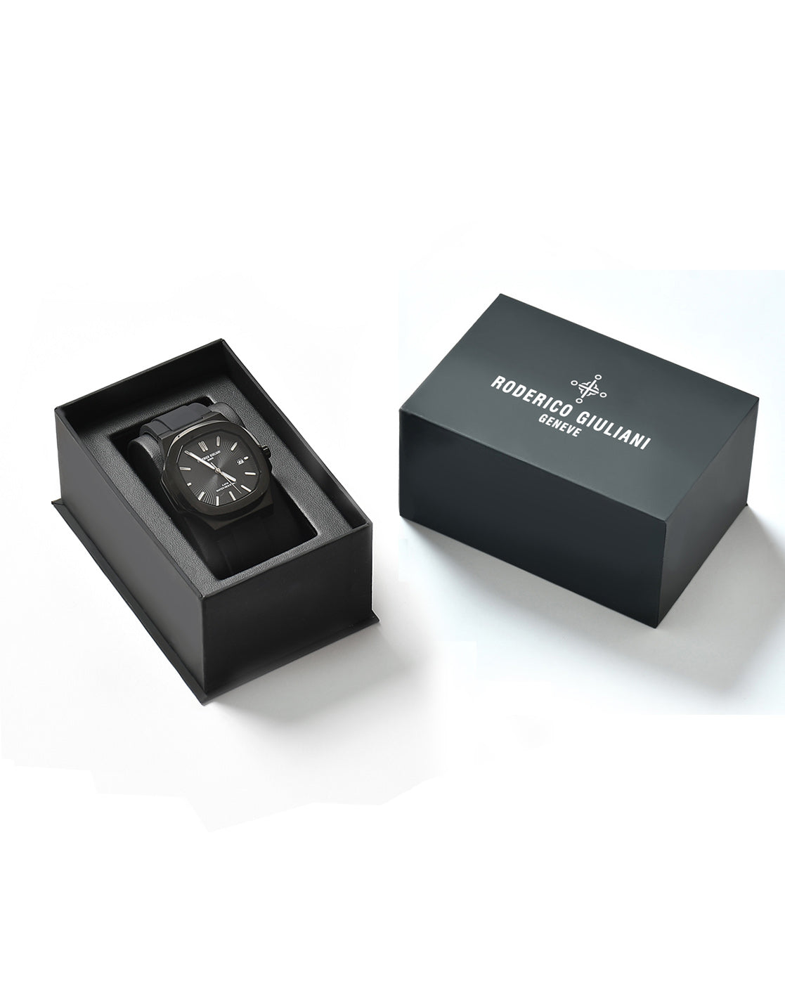 RODERICO GIULIANI ANALOG BLACK DIAL BLACK CASE BLACK SILICONE STRAP MEN'S WATCH MSLA-7702