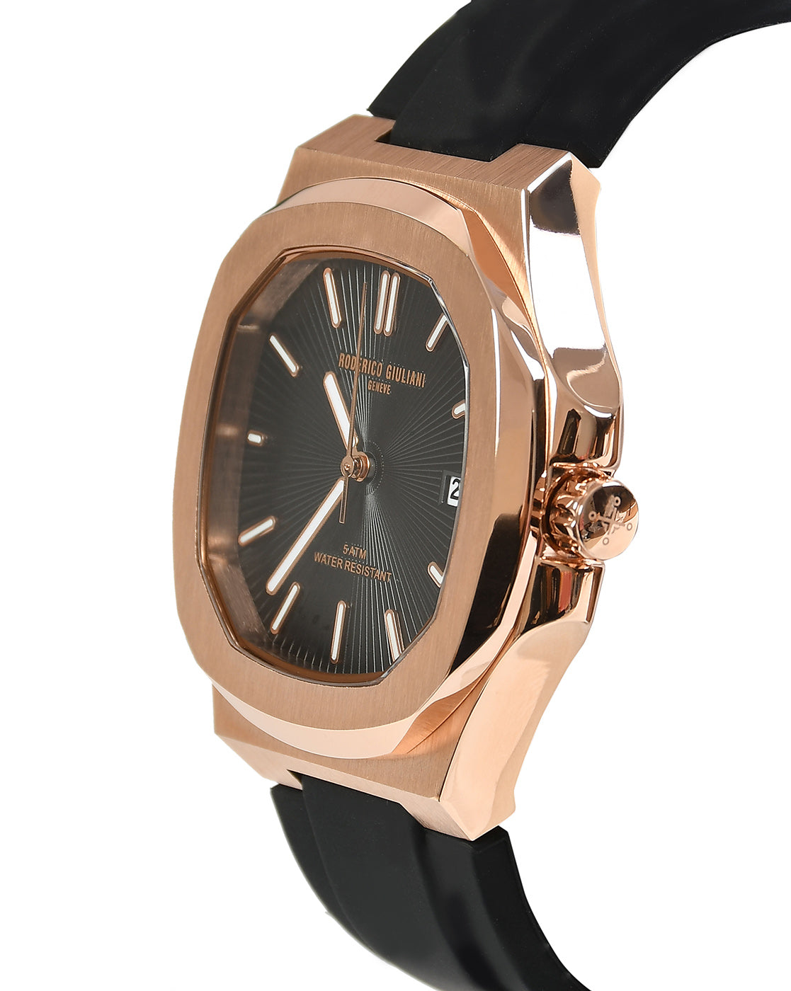 RODERICO GIULIANI ANALOG BLACK DIAL ROSE GOLD CASE BLACK SILICONE STRAP MEN'S WATCH MSLA-7703
