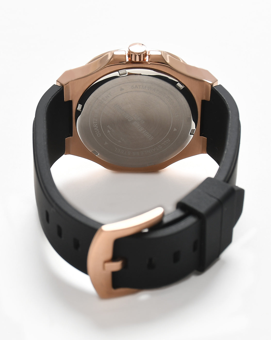 RODERICO GIULIANI ANALOG BLACK DIAL ROSE GOLD CASE BLACK SILICONE STRAP MEN'S WATCH MSLA-7703