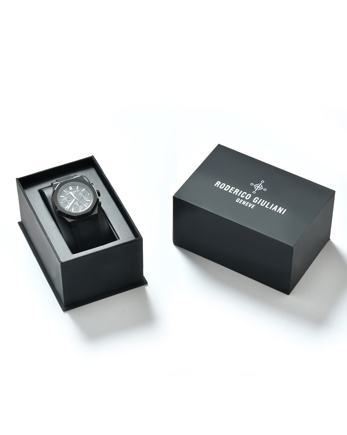 Black Dial Black Case Men's Chronograph Watch — Silicone Strap