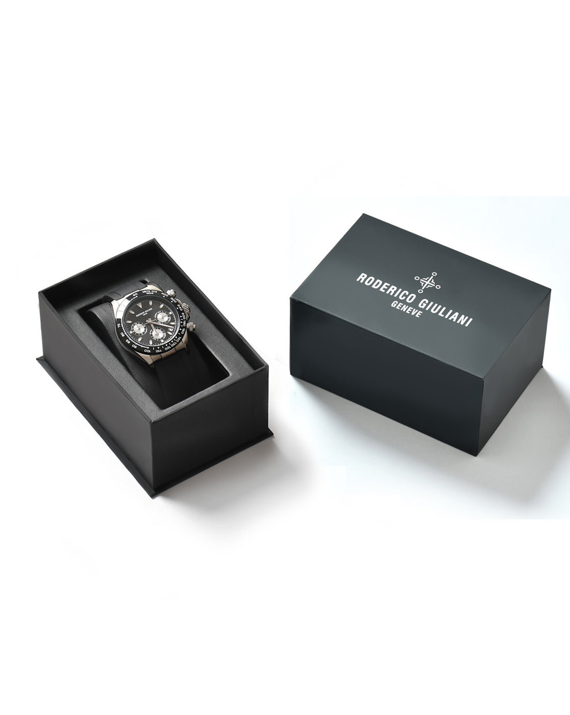 Black Dial Silver Case Men's Chronograph Watch — Silicone Strap