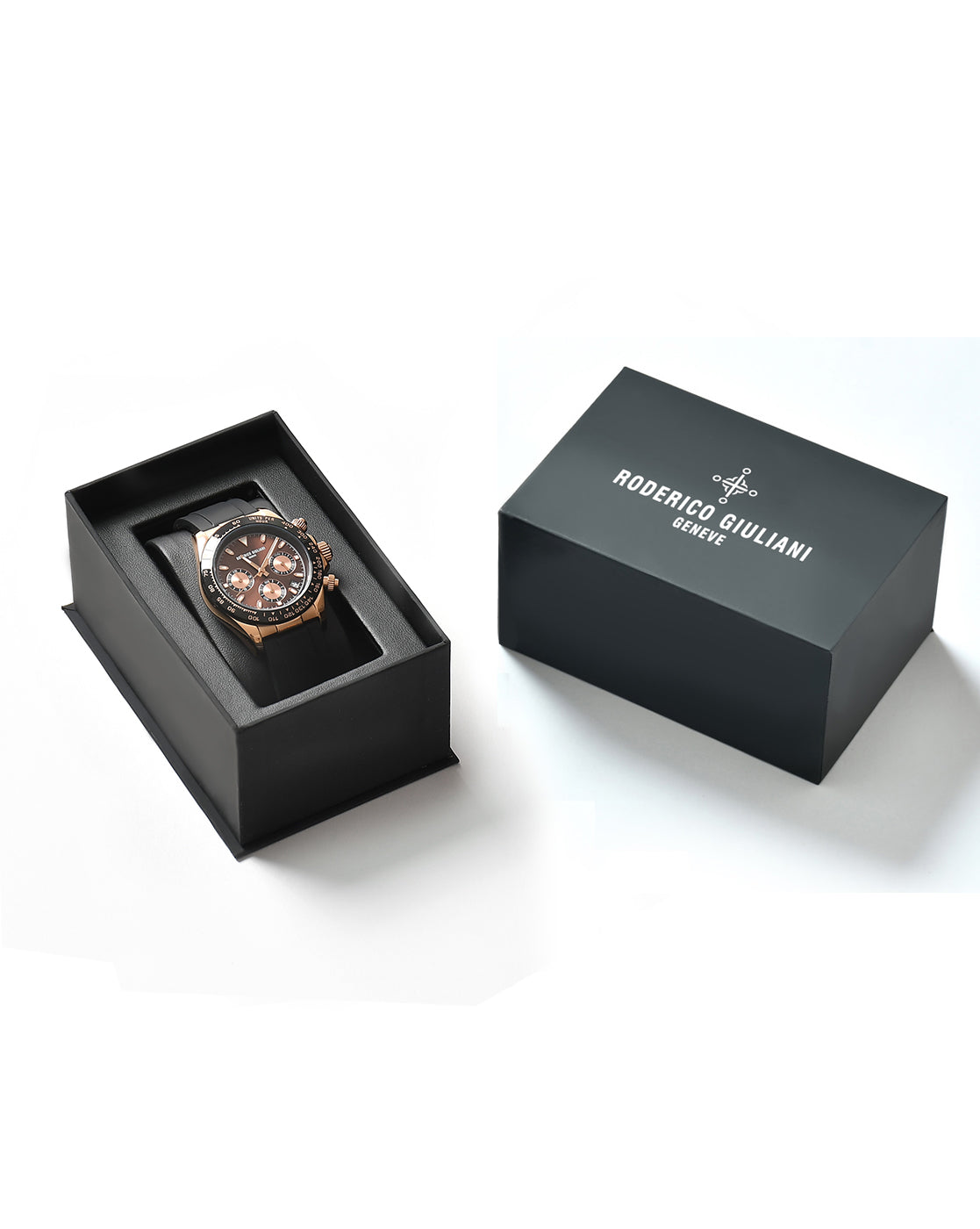 Rose Gold Dial Rose Gold Case Men's Chronograph Watch — Silicone Strap