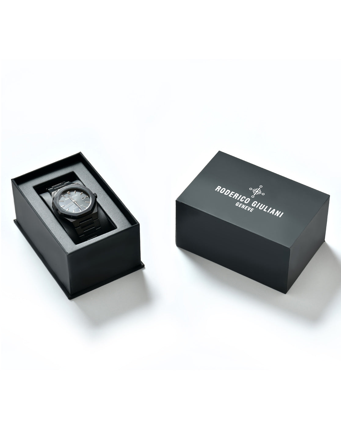 RODERICO GIULIANI ANALOG BLACK DIAL BLACK CASE BLACK STEEL BRACELET MEN'S WATCH MSTA-7102