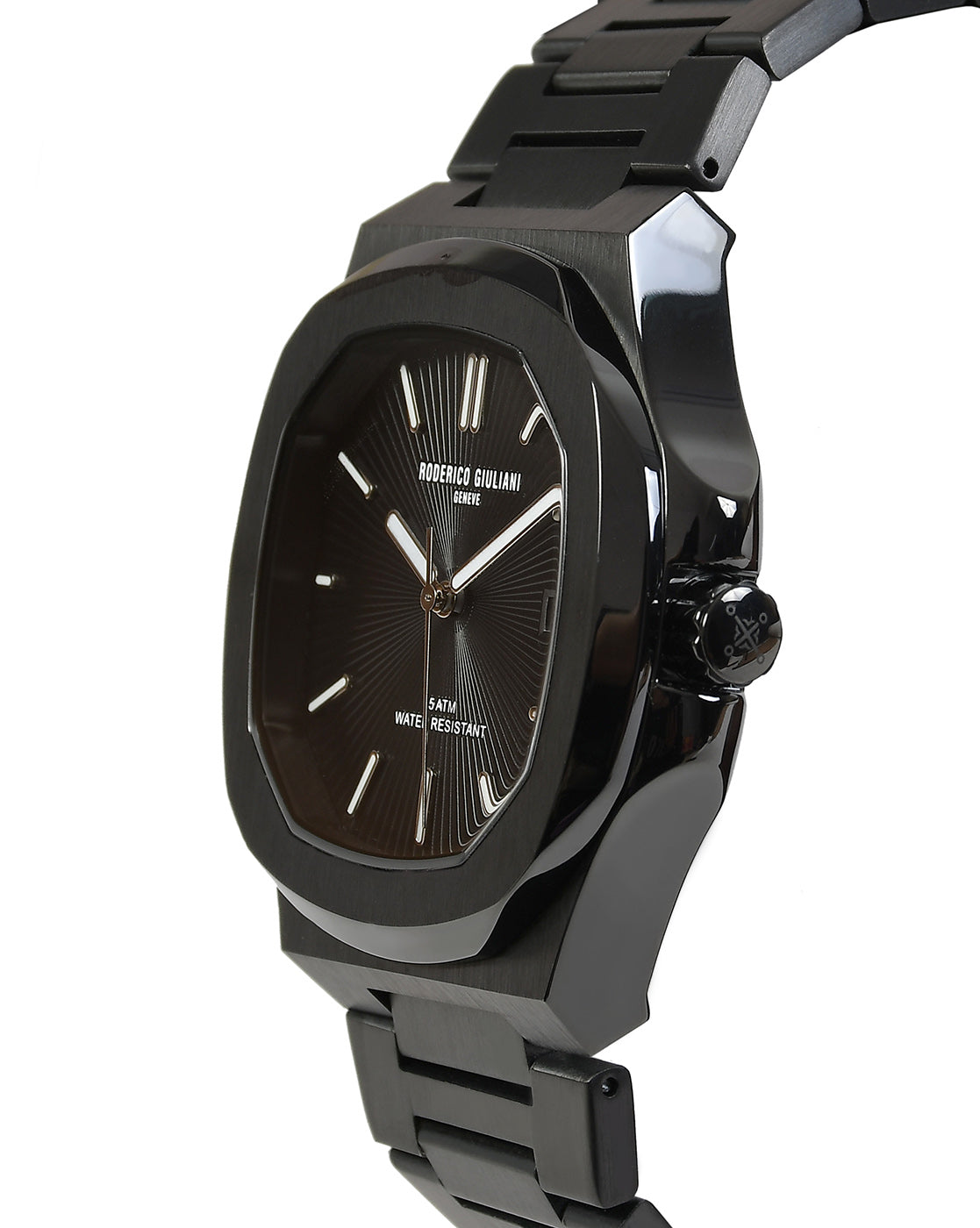 RODERICO GIULIANI ANALOG BLACK DIAL BLACK CASE BLACK STEEL BRACELET MEN'S WATCH MSTA-7702