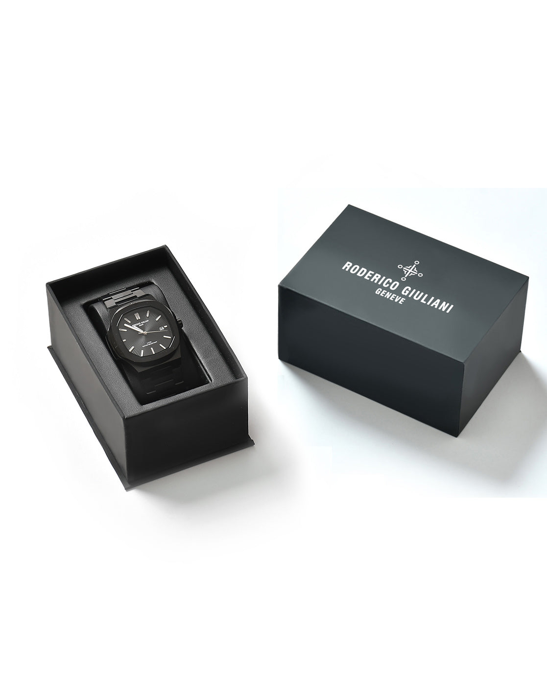 RODERICO GIULIANI ANALOG BLACK DIAL BLACK CASE BLACK STEEL BRACELET MEN'S WATCH MSTA-7702