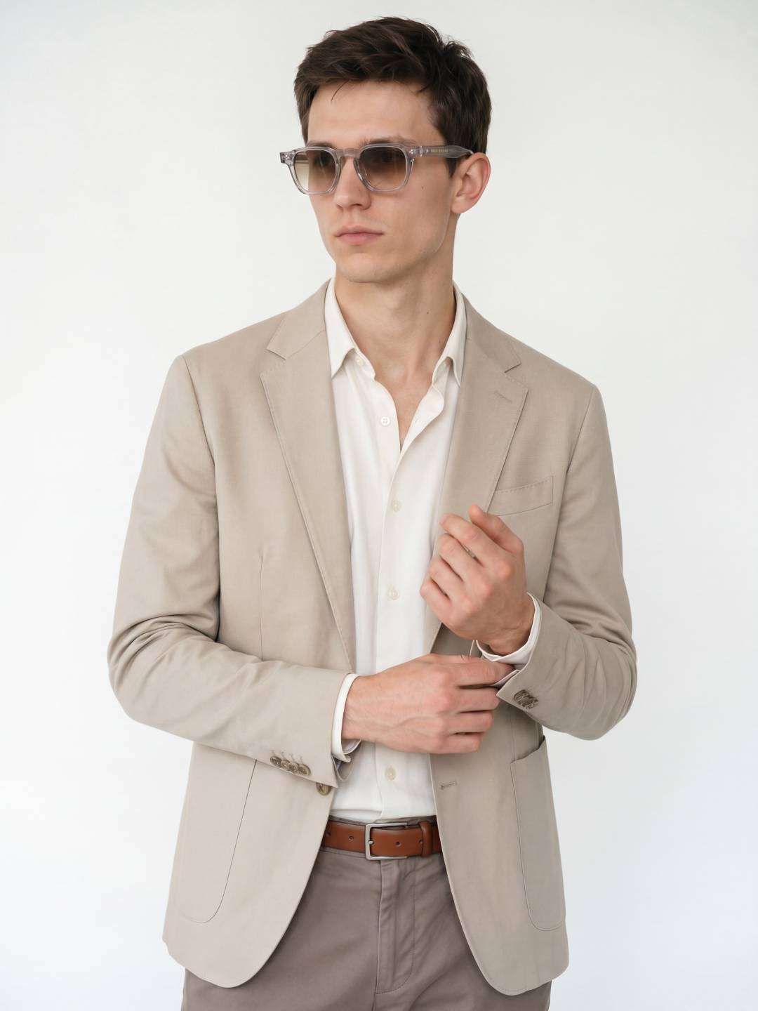 White Acetate Frame Brown Polarised Men's Sunglasses