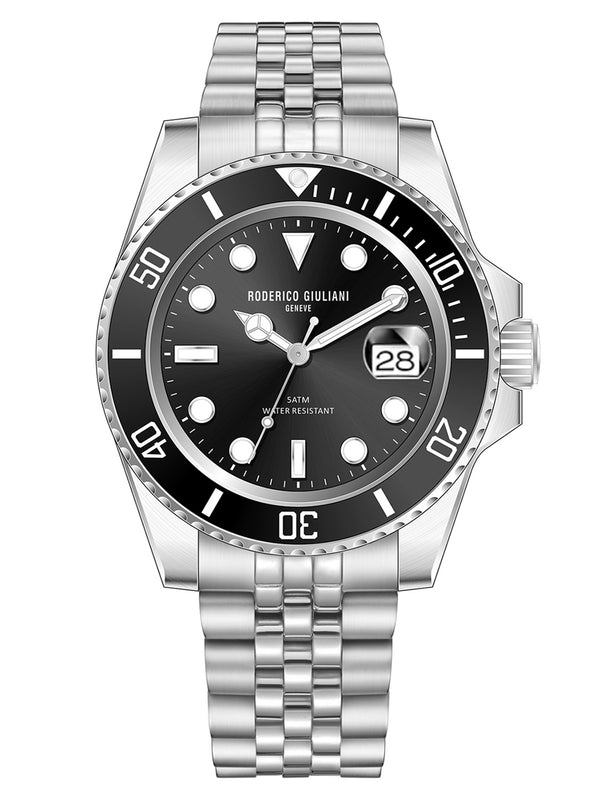 Black Dial Black Bezel Silver Jubilee Bracelet Men's Analog Watch