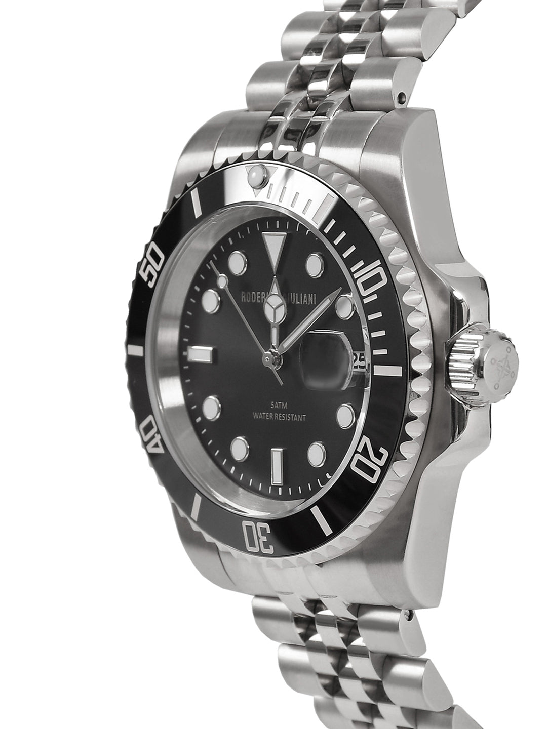 Black Dial Black Bezel Silver Jubilee Bracelet Men's Analog Watch