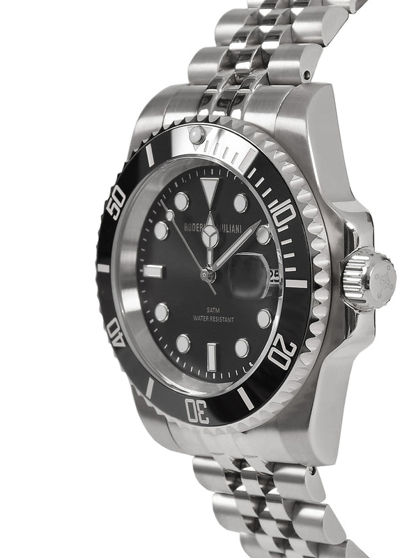 Black Dial Black Bezel Silver Jubilee Bracelet Men's Analog Watch