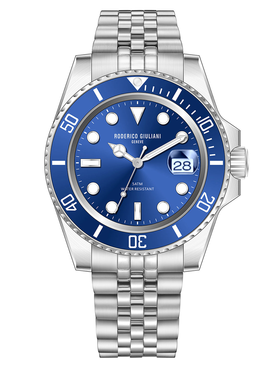 Blue Dial Blue Bezel Silver Jubilee Bracelet Men's Analog Watch