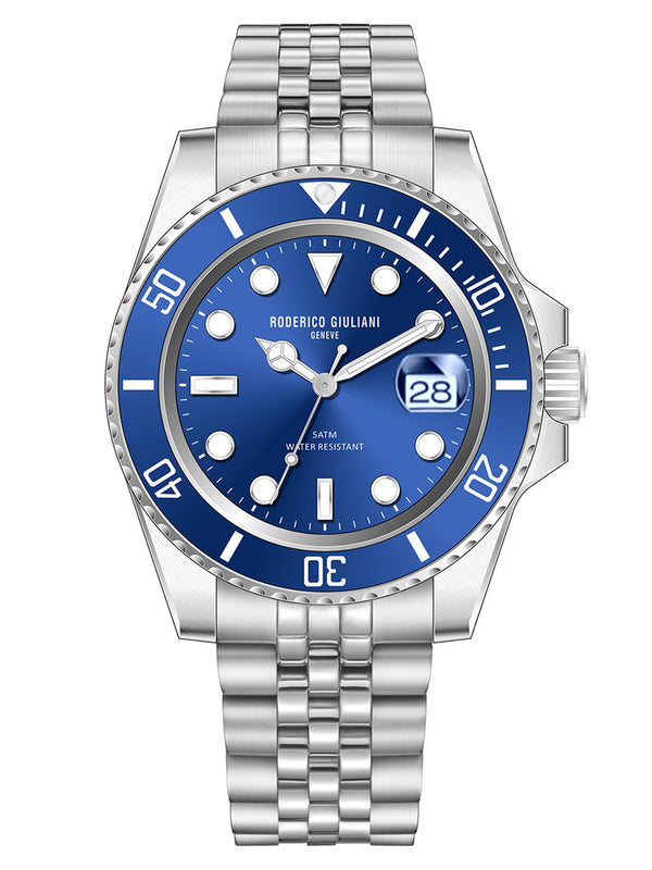 Blue Dial Blue Bezel Silver Jubilee Bracelet Men's Analog Watch