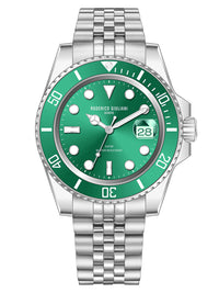 RODERICO GIULIANI ANALOG GREEN DIAL SILVER CASE GREEN BEZEL STEEL BRACELET MEN'S WATCH MJSA-7406