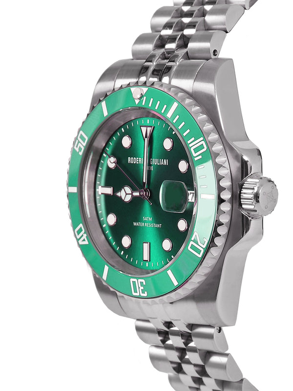 Green Dial Green Bezel Silver Jubilee Bracelet Men's Analog Watch