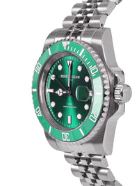 RODERICO GIULIANI ANALOG GREEN DIAL SILVER CASE GREEN BEZEL STEEL BRACELET MEN'S WATCH MJSA-7406