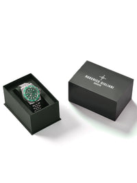 RODERICO GIULIANI ANALOG GREEN DIAL SILVER CASE GREEN BEZEL STEEL BRACELET MEN'S WATCH MJSA-7406