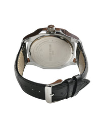 Blue Dial Silver Case Black Leather Strap Men's Analog Watch