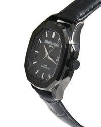 Black Dial Black Case Black Leather Strap Men's Analog Watch