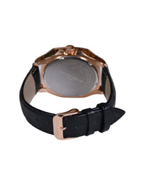 Black Dial Rose Gold Case Black Leather Strap Men's Analog Watch