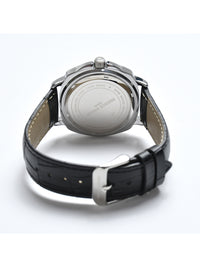 Blue Dial Silver Case Black Leather Strap Men's Analog Watch