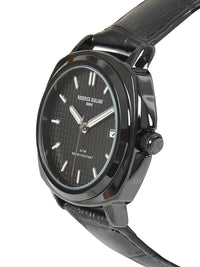 Black Dial Black Case Black Leather Strap Men's Analog Watch