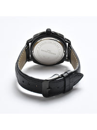 Black Dial Black Case Black Leather Strap Men's Analog Watch