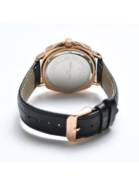 Black Dial Rose Gold Case Black Leather Strap Men's Analog Watch