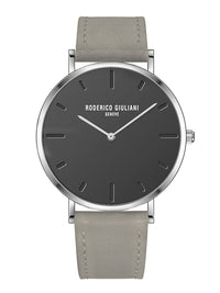 Black Dial Silver Case Beige Suede Leather Strap Men's Analog Watch