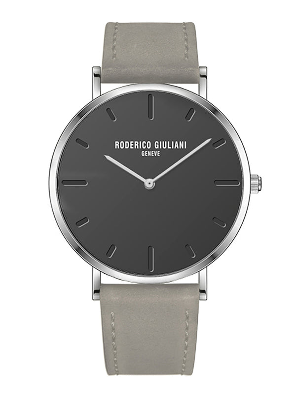 Black Dial Silver Case Beige Suede Leather Strap Men's Analog Watch