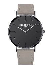 Black Dial Black Case Beige Suede Leather Strap Men's Analog Watch