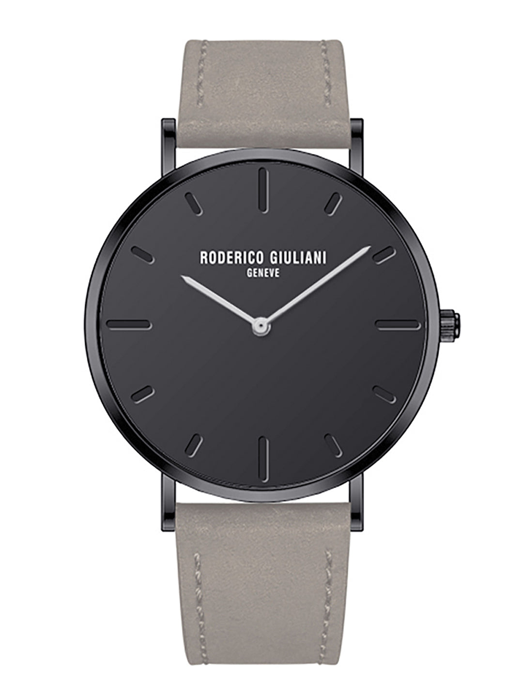 Black Dial Black Case Beige Suede Leather Strap Men's Analog Watch