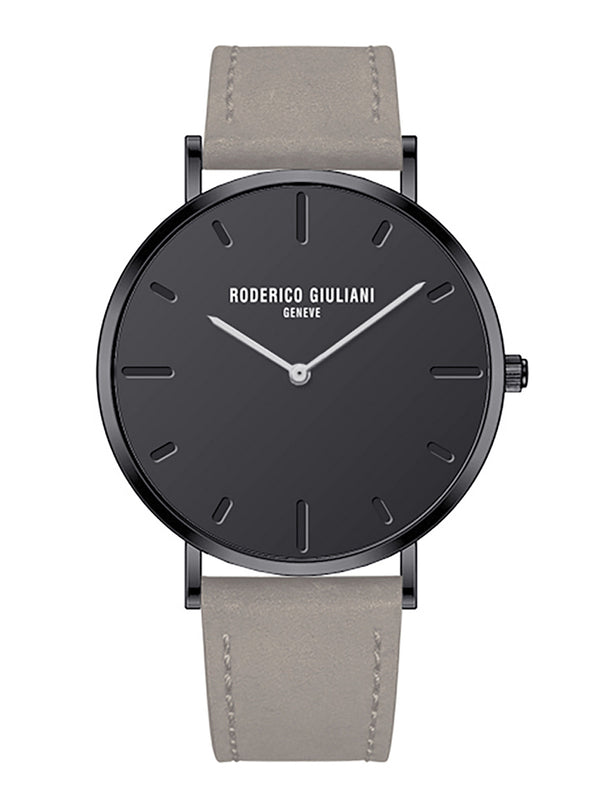 Black Dial Black Case Beige Suede Leather Strap Men's Analog Watch