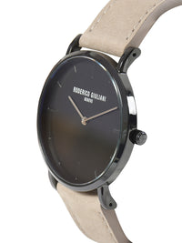 Black Dial Black Case Beige Suede Leather Strap Men's Analog Watch