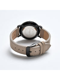 Black Dial Black Case Beige Suede Leather Strap Men's Analog Watch