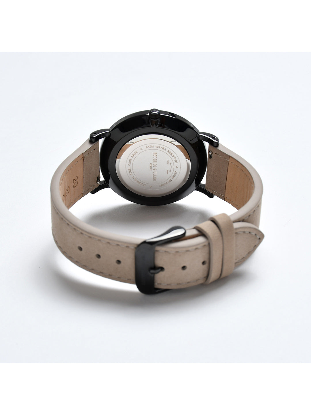 Black Dial Black Case Beige Suede Leather Strap Men's Analog Watch