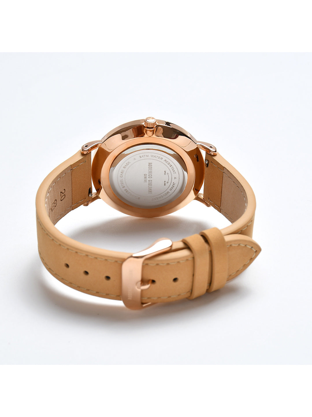 Black Dial Rose Gold Case Camel Suede Leather Strap Men's Analog Watch