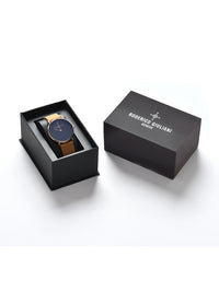 Black Dial Rose Gold Case Camel Suede Leather Strap Men's Analog Watch