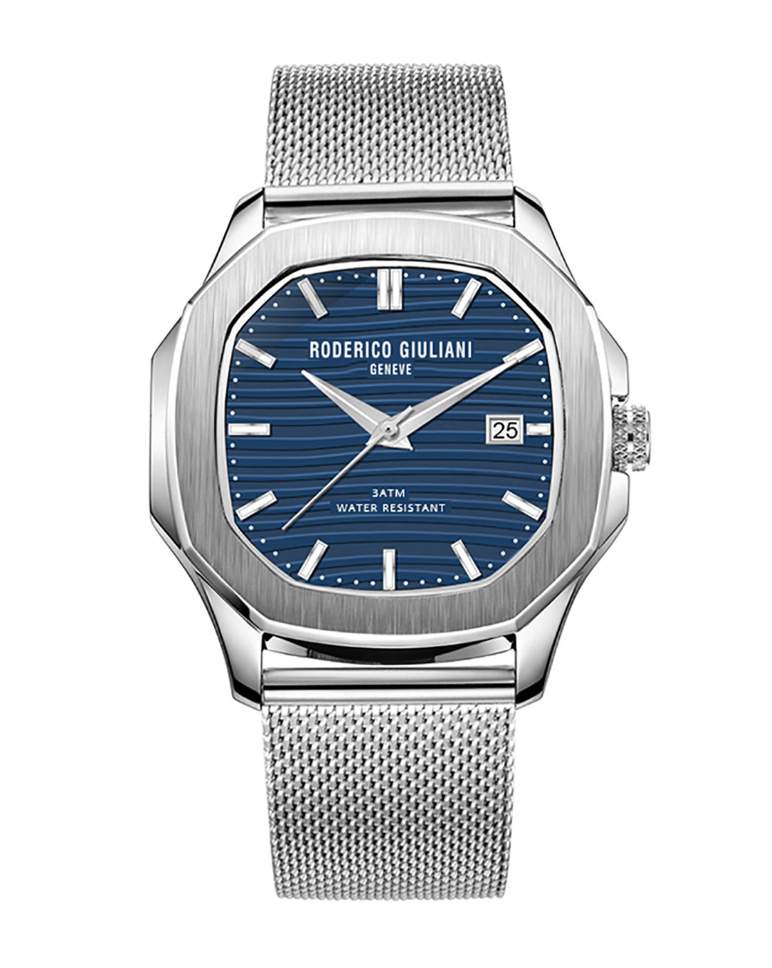 Blue Dial Silver Mesh Strap Men's Analog Watch