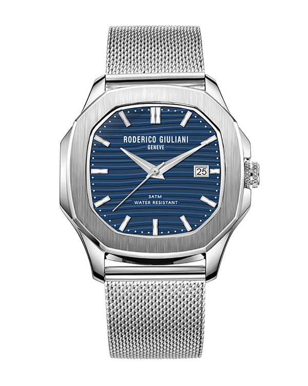 Blue Dial Silver Mesh Strap Men's Analog Watch