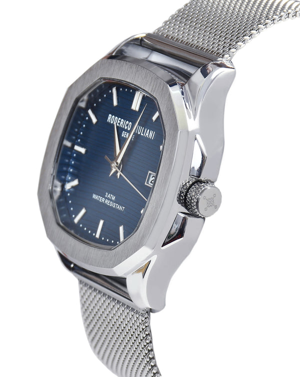 Blue Dial Silver Mesh Strap Men's Analog Watch