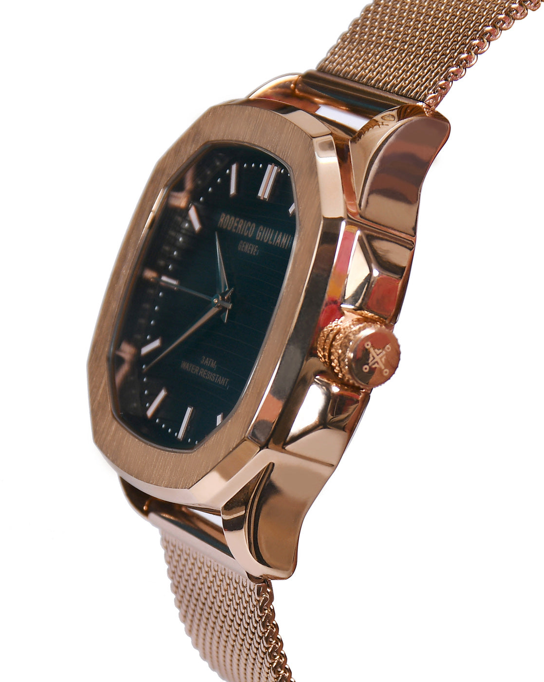Black Dial Rose Gold Mesh Strap Men's Analog Watch