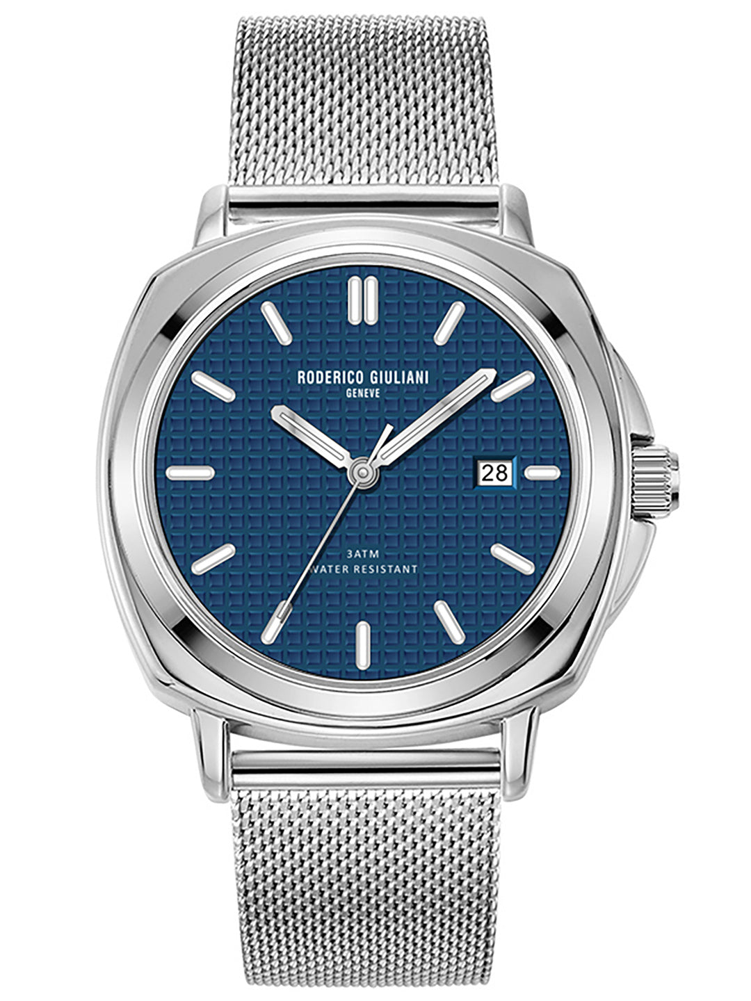 Blue Dial Silver Mesh Strap Men's Analog Watch